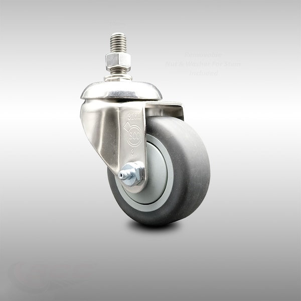 3 Inch 316SS Thermoplastic Rubber Wheel Swivel 10mm Threaded Stem Caster SCC